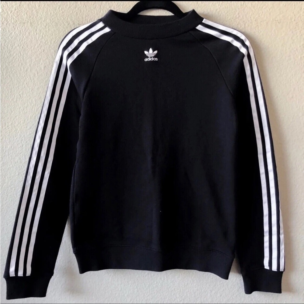 Adidas Originals Trefoil Three Stripes Black Crew‎ neck Sweatshirt Women Medium